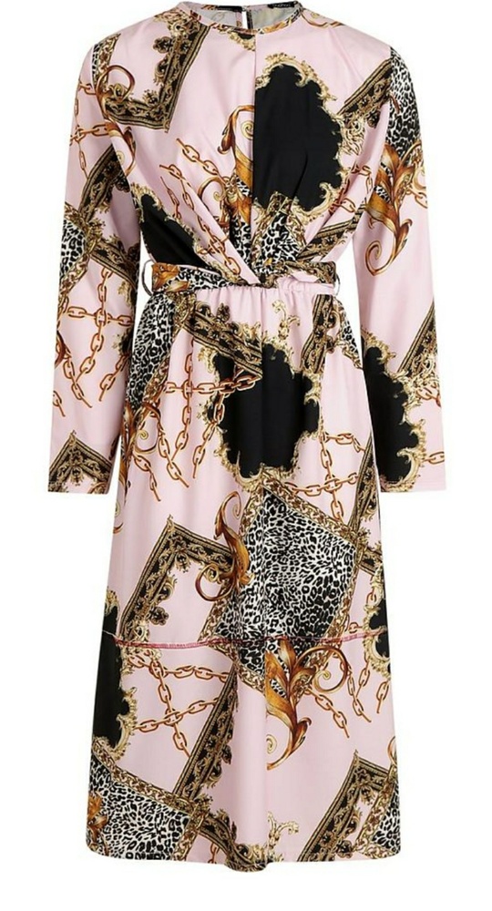 NWT Bohoo Wrap Front Mix Print Midi Dress in blush